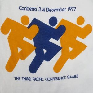VTG 1977 Pacific Conference Games T Shirt Adult Single Stitch Ringer Retro 70s‎